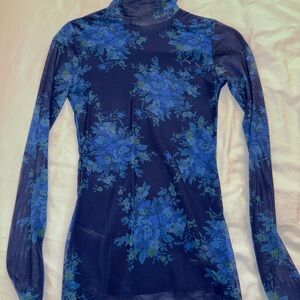 Ganni Blue Mesh Turtleneck